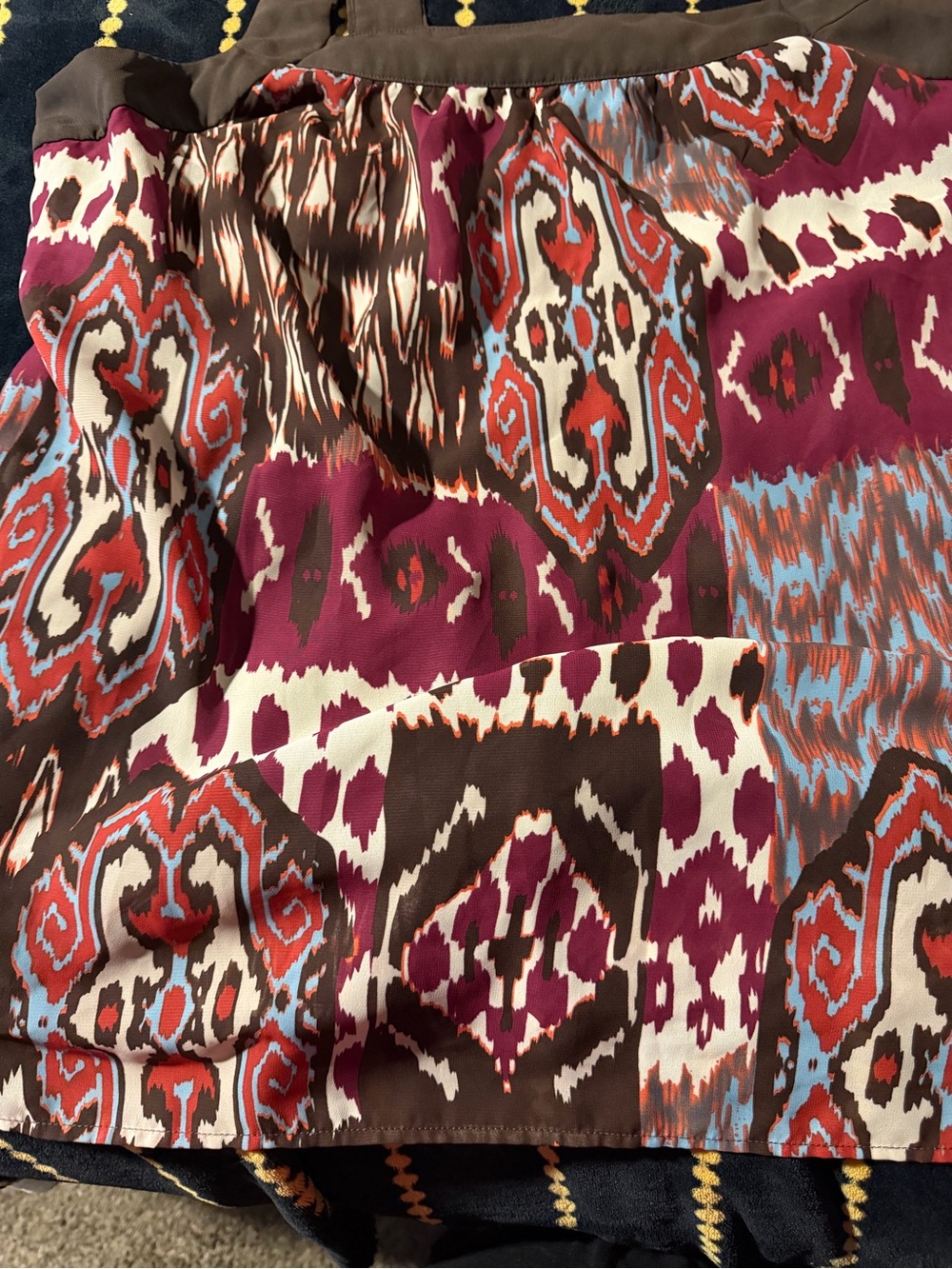 Maurices Multicolor Ikat Tank Top - Burgundy, Brown, Red, Blue, Cream